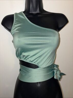 One-Shoulder Mint Green Wrap Crop Top